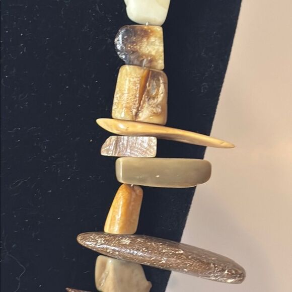 Tribal Brown and Cream Beaded Bohemian Style Statement Necklace 24” - Picture 4 of 6